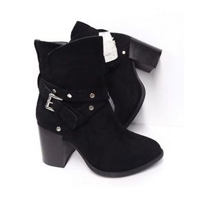 BRAND NEW Suede Black Booties with Silver Accents
